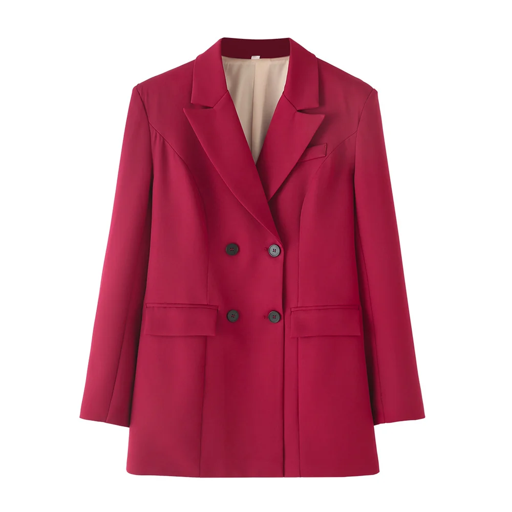 

BMURHMZA Women's Fashion Double breasted Long sleeved Suit Spring New Product Casual Versatile Solid Color Coat