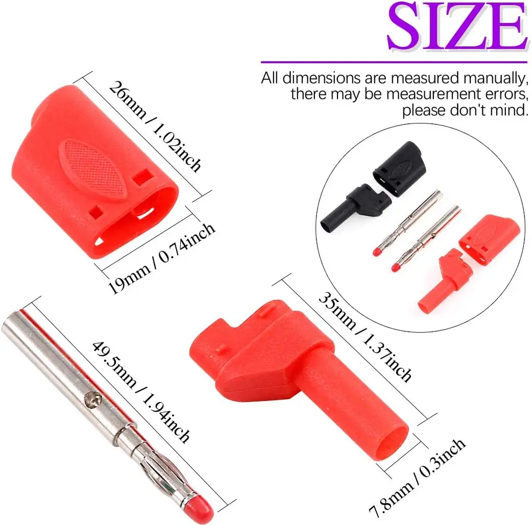 20PCS 4mm Stackable Banana Plugs 32A HDPE Insulated Safety Connector with Solder & Assembly Terminal for Multimeter High-Current
