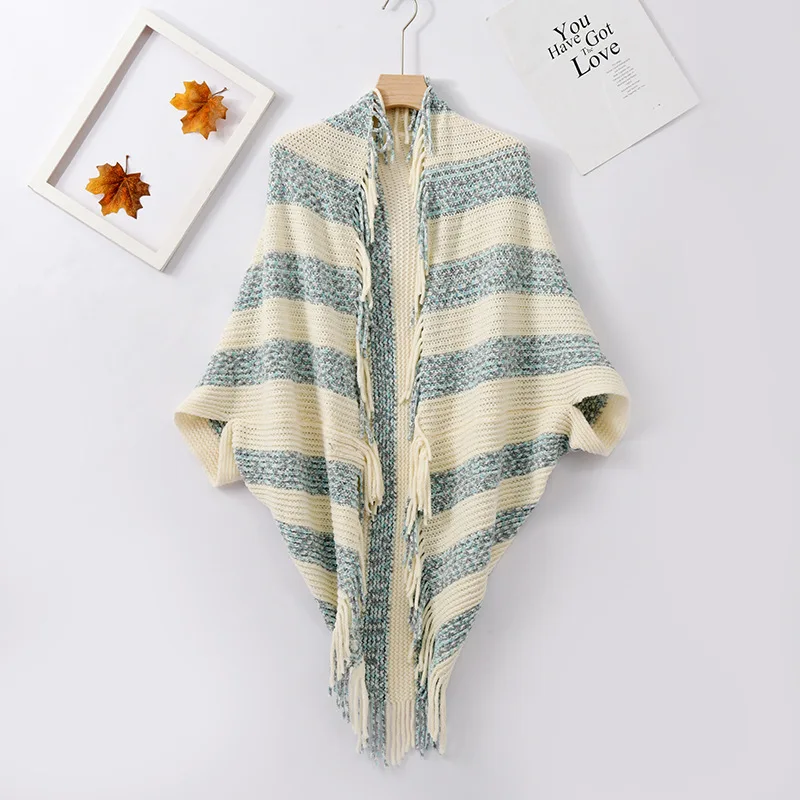 

Autumn Winter New Color Matching Cloak Irregular Tassel Design Chenille Yarn Coat Cloak Shawl Female Ponchos Capes