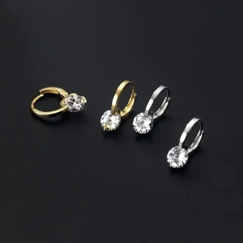 Pendientes colgantes de circonita redonda de Color dorado para mujer, joyería de aro coreana, regalo de cumpleaños y boda, novedad de 2024