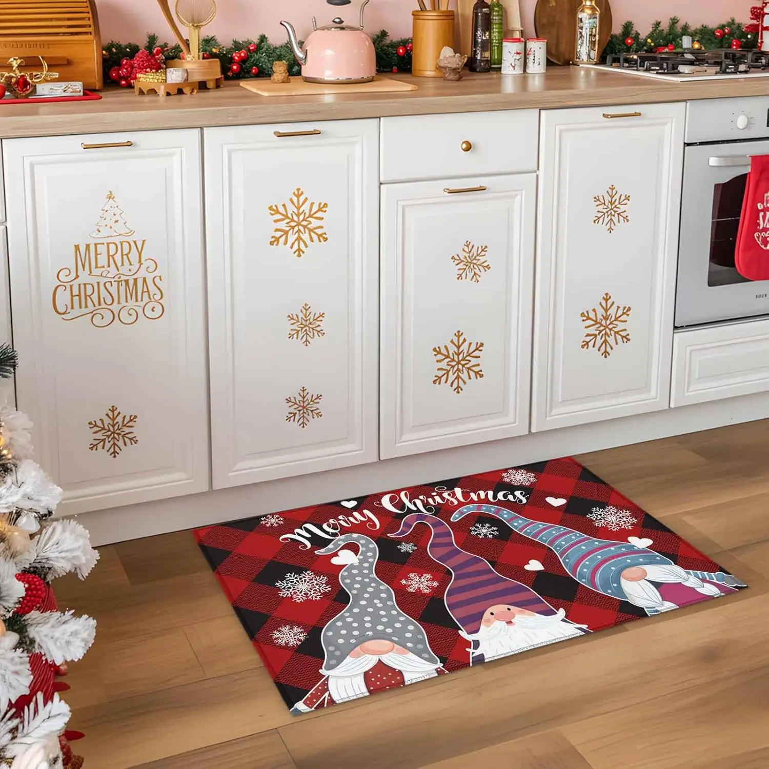 

VIKAMA Christmas Welcome Doormat Christmas Dwarf Area Decorative Carpet Interior And Exterior Entrance Non-Slip Doormat