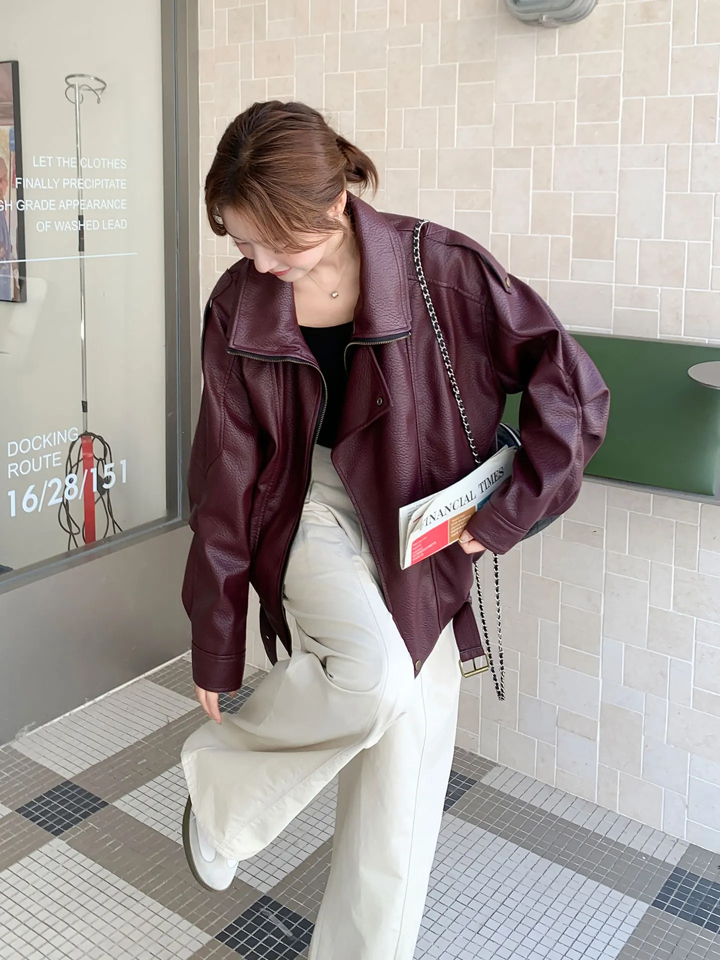 Vino Rosso Cuoio DELL'UNITÀ di elaborazione Jaet delle Donne Allentato Casual Sle Primavera Autunno Cappotto Or Alta Quali Sensazione Chiusura Con Cerniera Lungo Sve