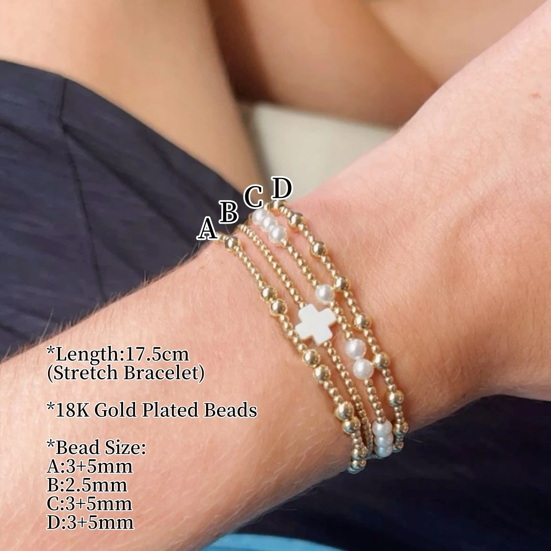 Vlen Trendy Stackable Cross Bracelet 18K Gold Plated Beads Shell Pearl Jewelry Gift Pulseras