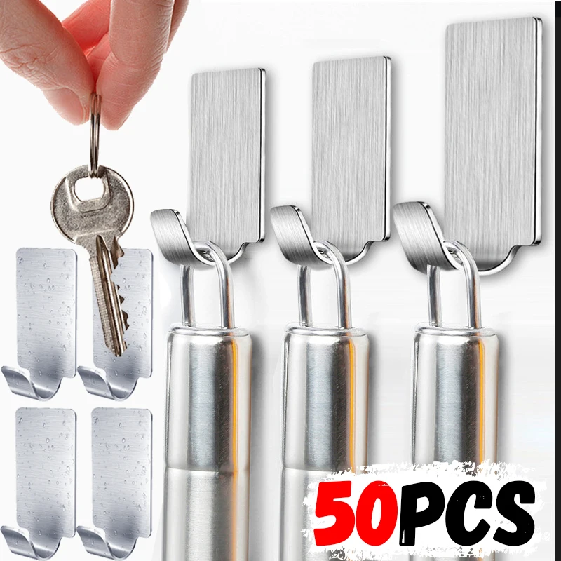 Mini Hooks Strong Adhesive Waterproof Stainless Steel Wall Hangers Kitchen Bathroom Towel Rack Shelf Multi-purpose Organizer