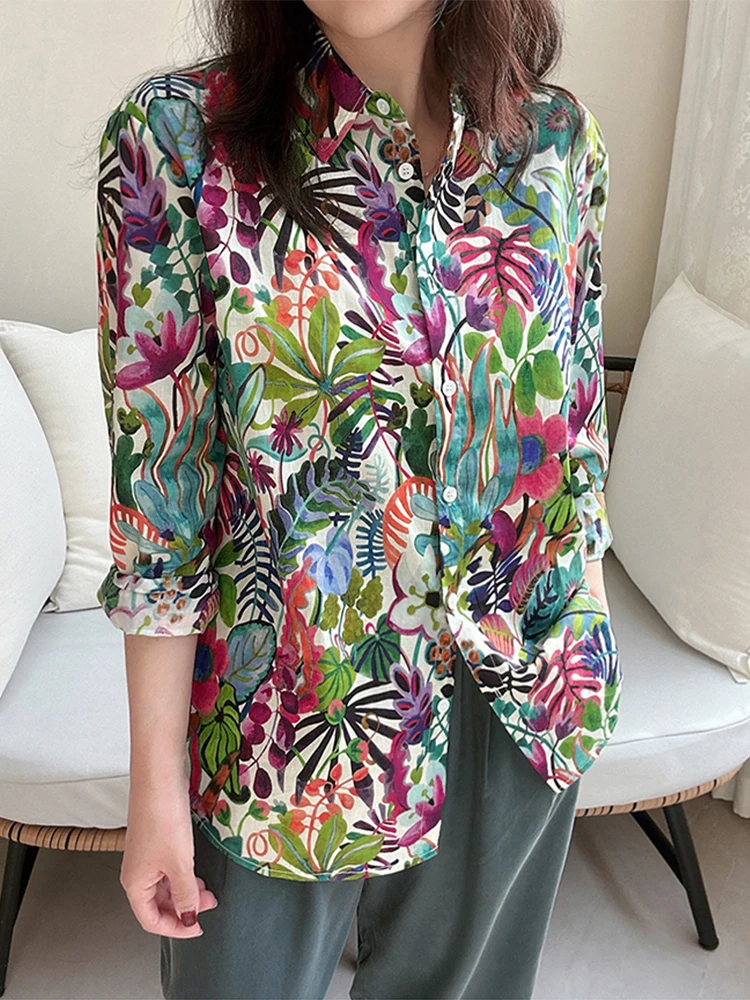 CHEERART Tropical Plant Floral Button Up Shirt For Women Summer 2023 Three Quarter Collared Shirt Blouse Fashion Top Clothing