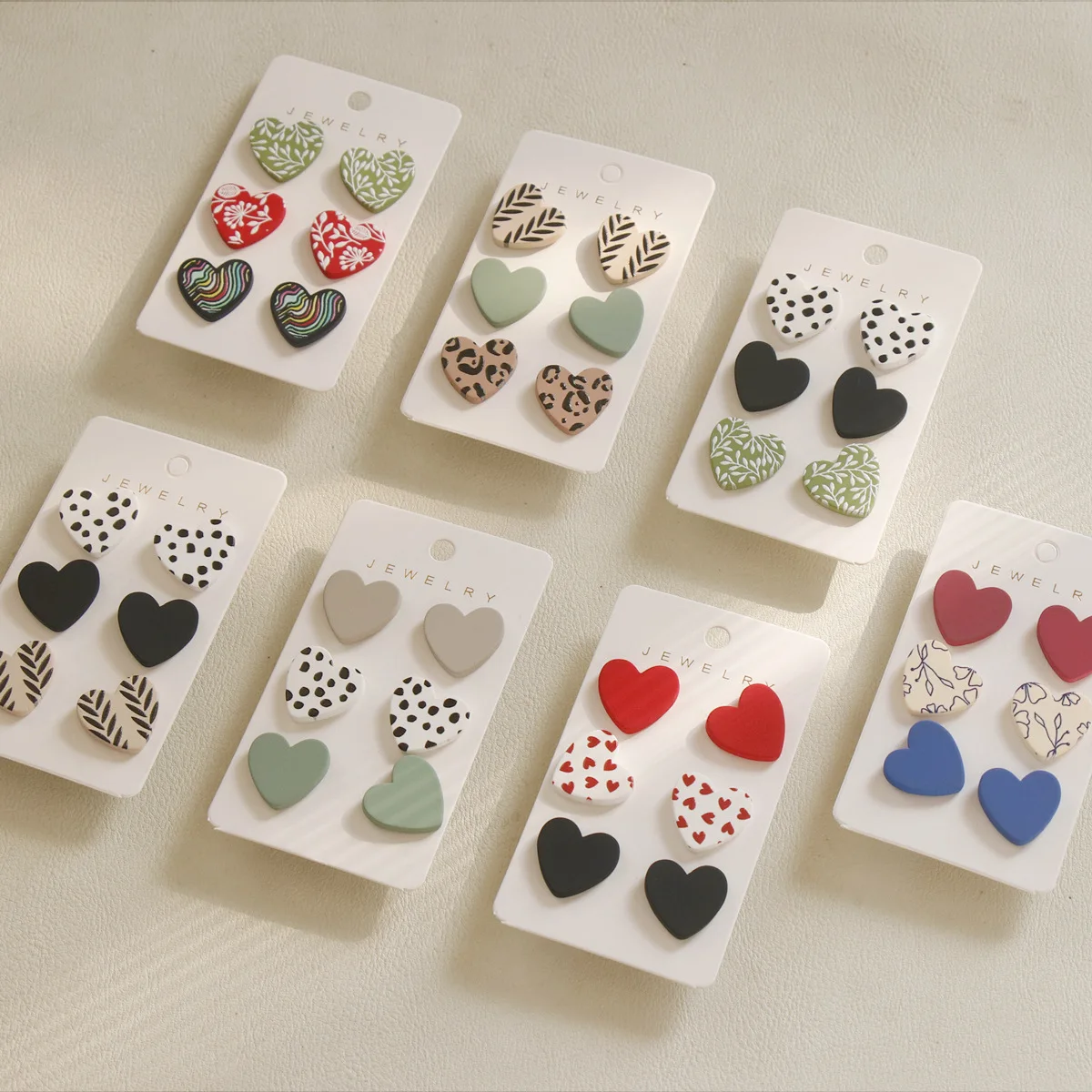 All Colors Acrylic Heart Valentines Day Triple Stud Earrings Sets Women Holiday Jewelry Gifts
