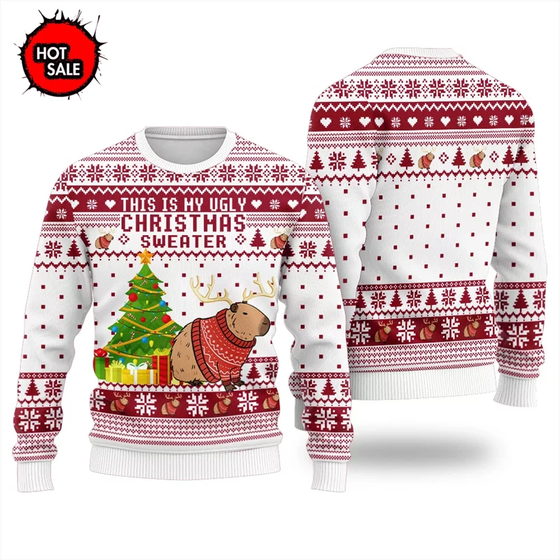 

Cute Capybara Ugly Christmas Sweater For Men Festival Xmas Long Sleeves Sweatshirt 3d Printed Men Christmas Sweatshirt Tops