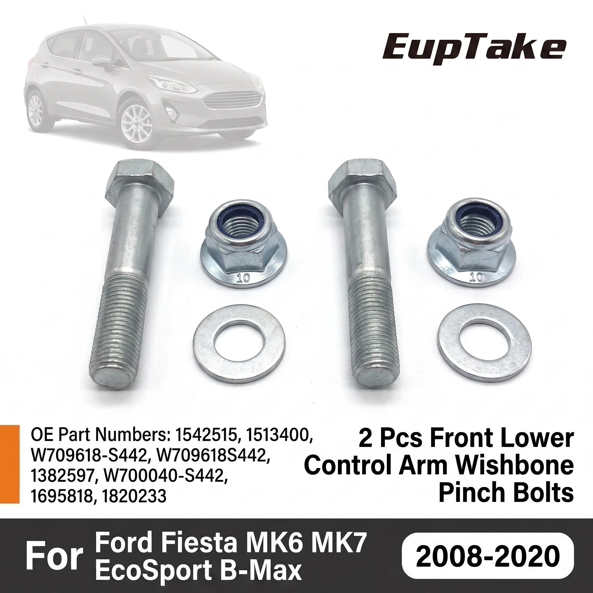 2 Pcs Front Lower Control Arm Wishbone Pinch Bolts for Ford Fiesta MK6 MK7 EcoSport B-Max 1542515 1513400 W709618S442 10.9 Grade