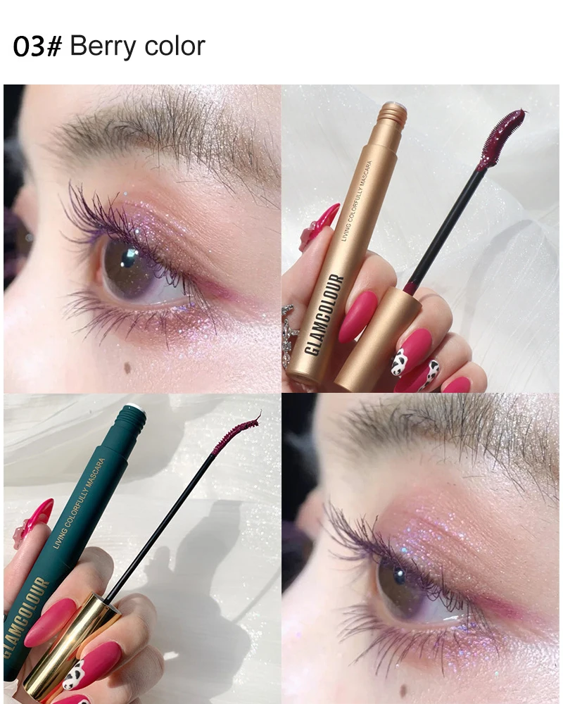 Tusz do rzęs Glam Color kolorowym tuszem do rzęs wydłużenie rzęs rzęsy Curling grube trwałe wodoodporne szybkoschnące kosmetyki damskie