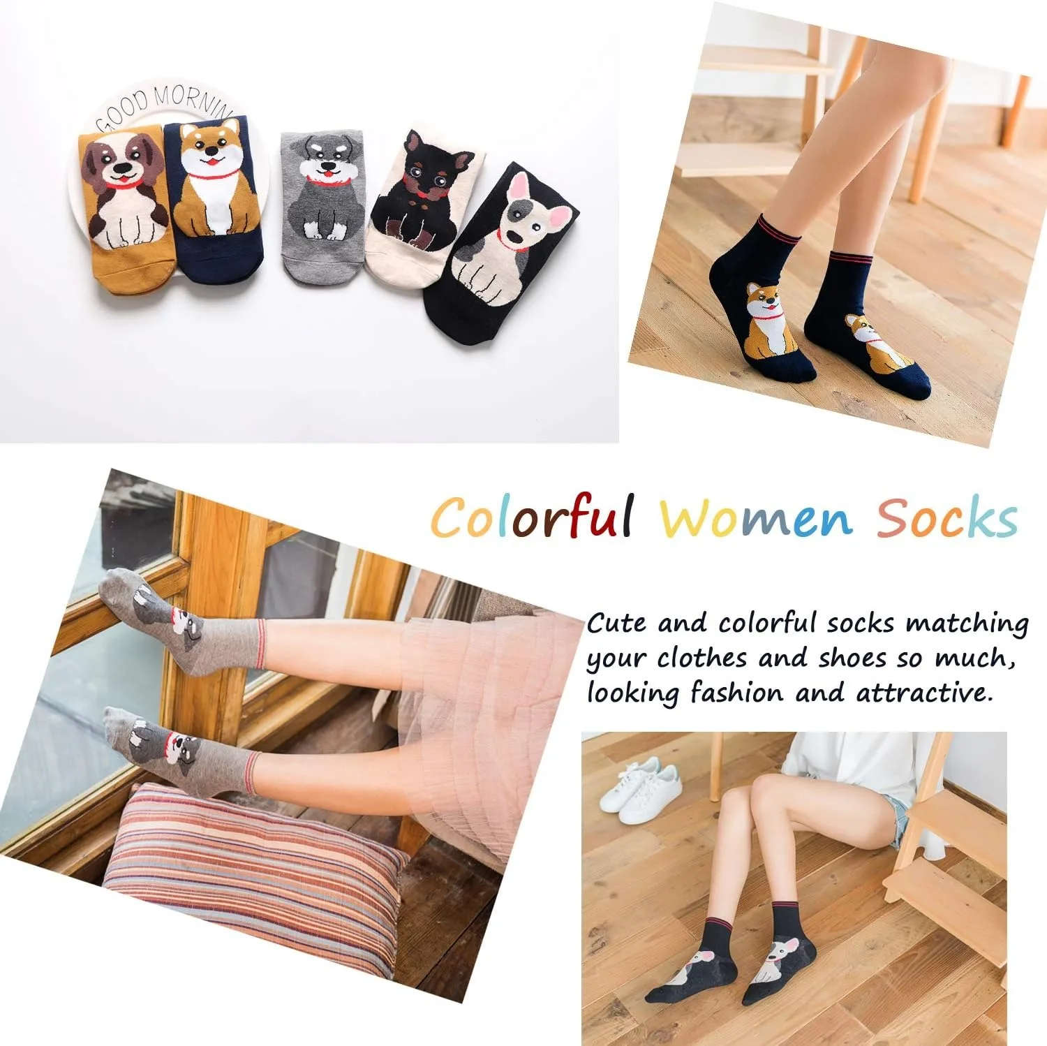 Chaussettes colorées drôles et décontractées pour femmes et hommes, robe Harajuku, dessin animé animal mignon, nouvelle mode, heureux, 5 paires