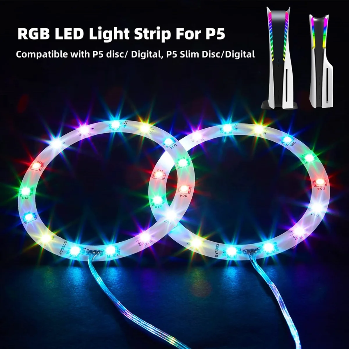 

Светодиодная лента FEB-RGB для тонкой консоли PS5/PS5, ИК-пульт дистанционного управления/APP/USB 3, украшение своими руками