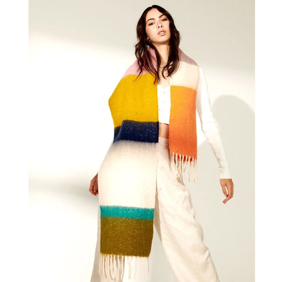 

Winter Scarf Big Tassels Women Cashmere Warm Pashmina Patchwork Colors Female Scarves Wraps Thick Soft Shawl Long Stole T738