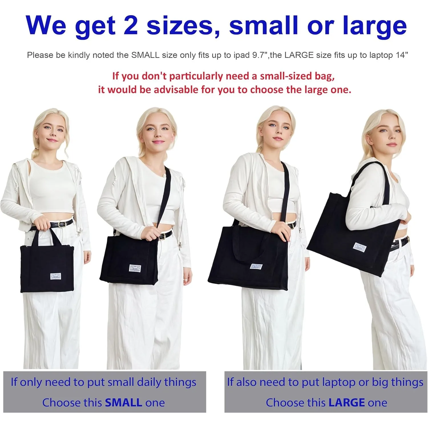 UERRUAM Corduroy Tote Bag for Women Work Crossbody Purse for Everyday,College,Travel,Lightweight Handbag Adjustable Strap