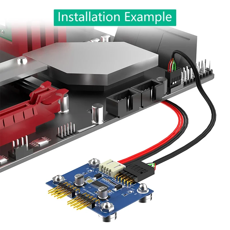 USB2.0 9핀 - 2x 9핀 분배기 4핀 전원 인터페이스 4포트 USB 2.0 허브 마더보드 9핀 1 - 2 헤더 커넥터 + 자기 베이스