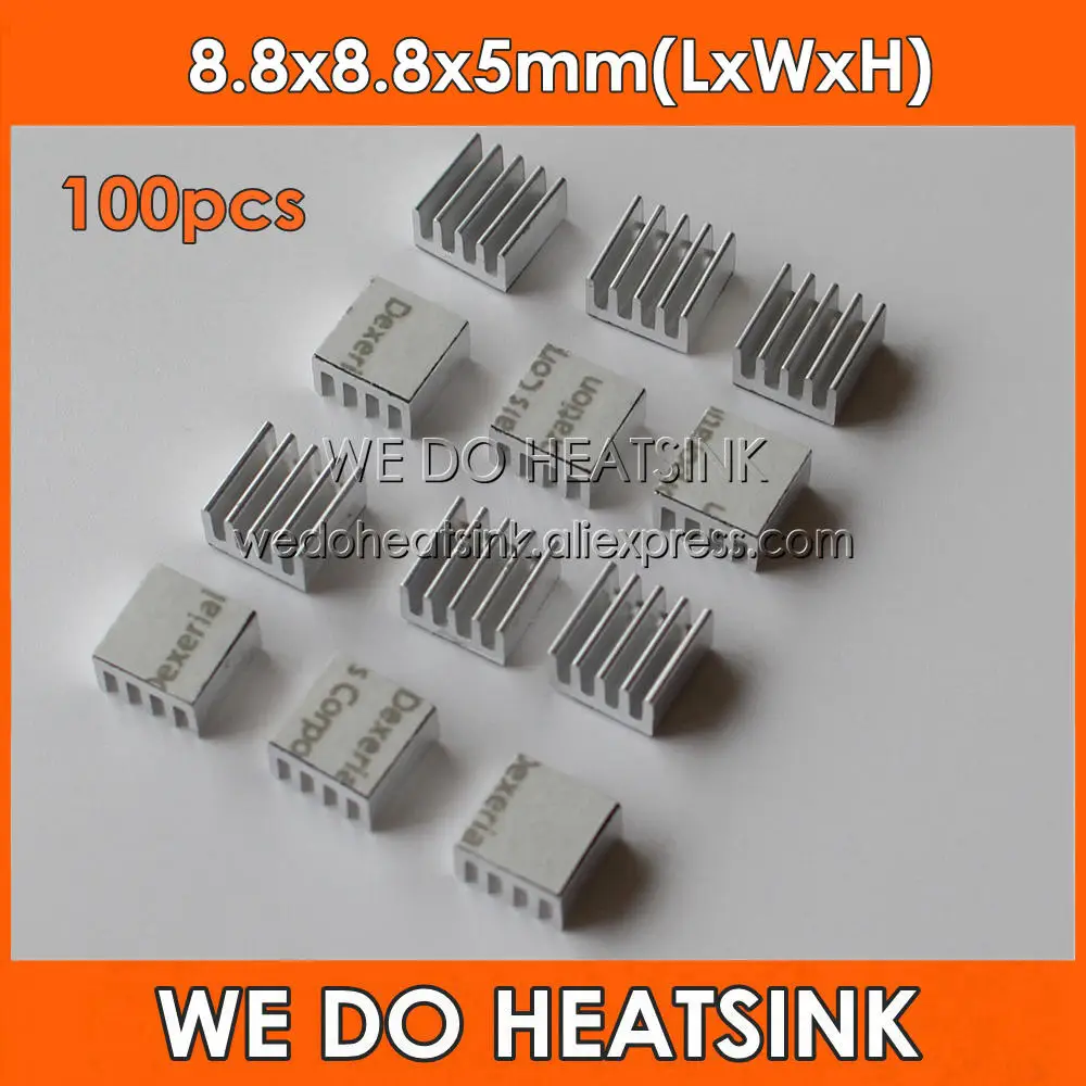 

100pcs 8.8x8.8x5mm Ram Heatsink Chipset Aluminum Heat Sink With Thermal Conductive Tape Fans & Cooling