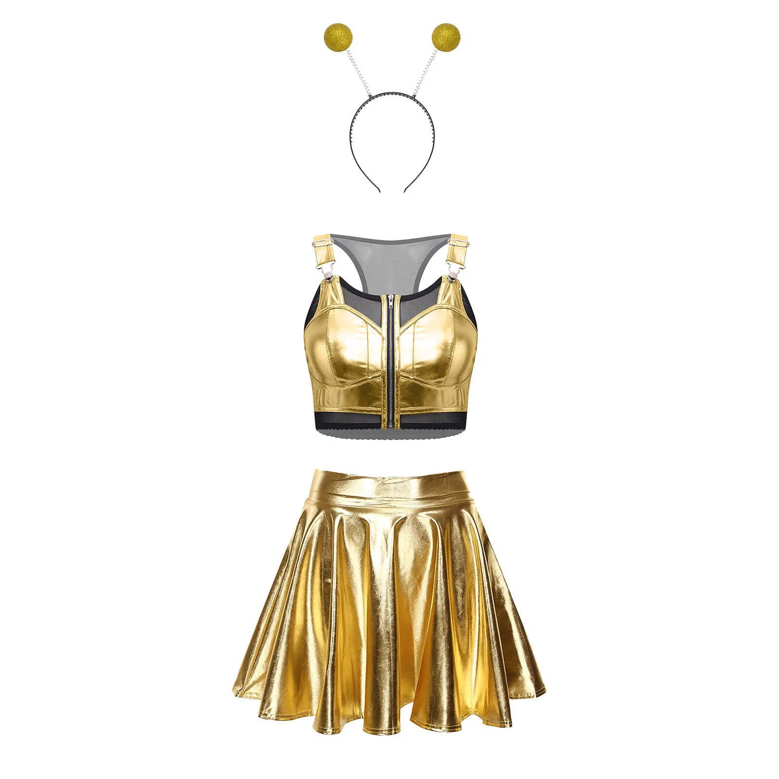 Déguisement Alien Sexy Femme – Crop Top Métallisé, Jupe et Serre-Tête – photo 10