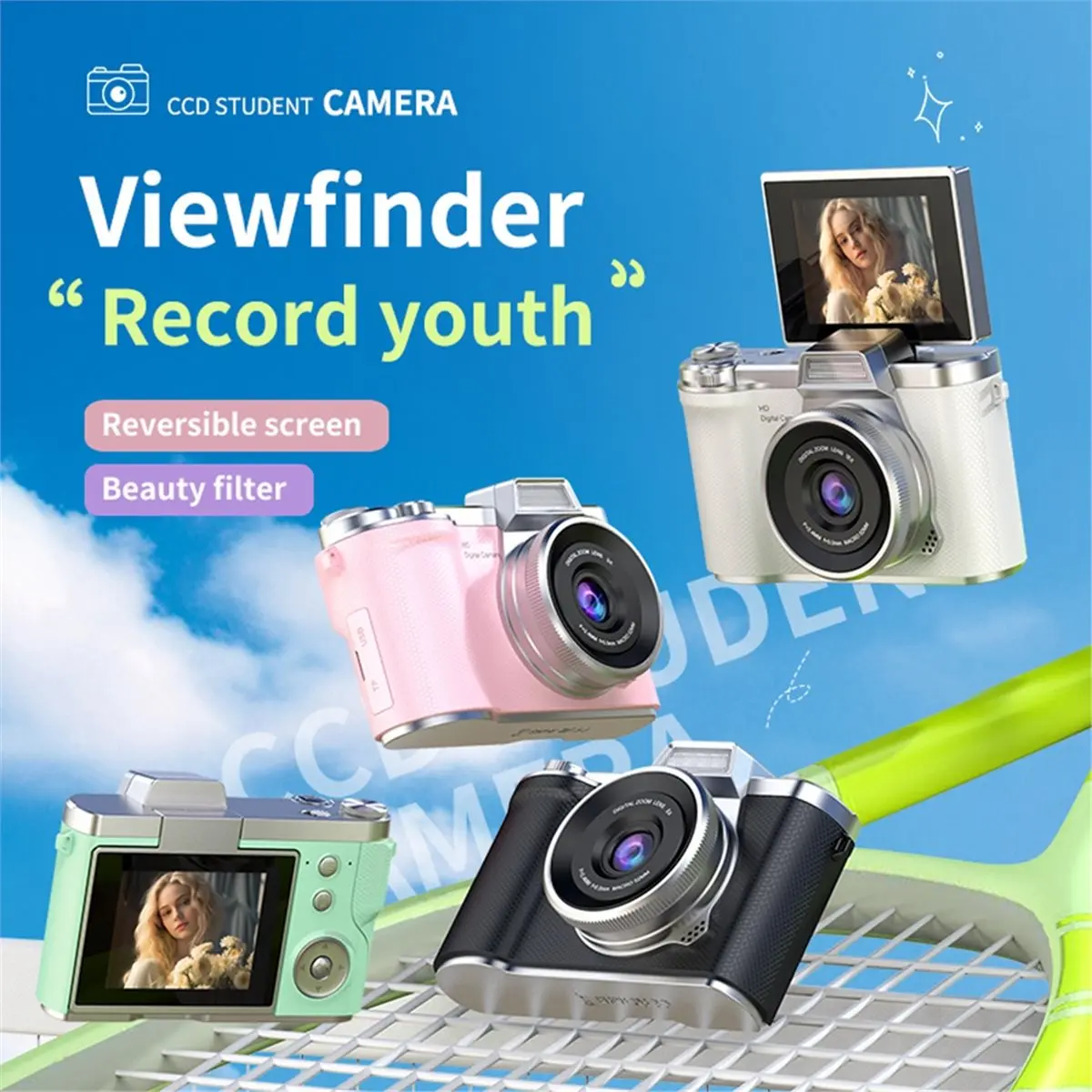 Happy New-  4K Digital Camera 48MP Autofocus Photography Camera 2.8inch Video Camcorder Cam Retro CCD Camera for Kids Students B