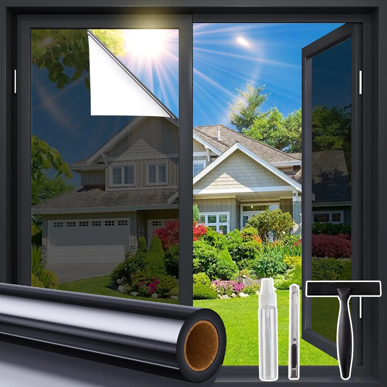 Anti-look venster vinyl glas privacy film eenrichtingsspiegelstickers UV blokkerende tint folie niet-klevende gepolariseerde raamfolie - afbeelding 1