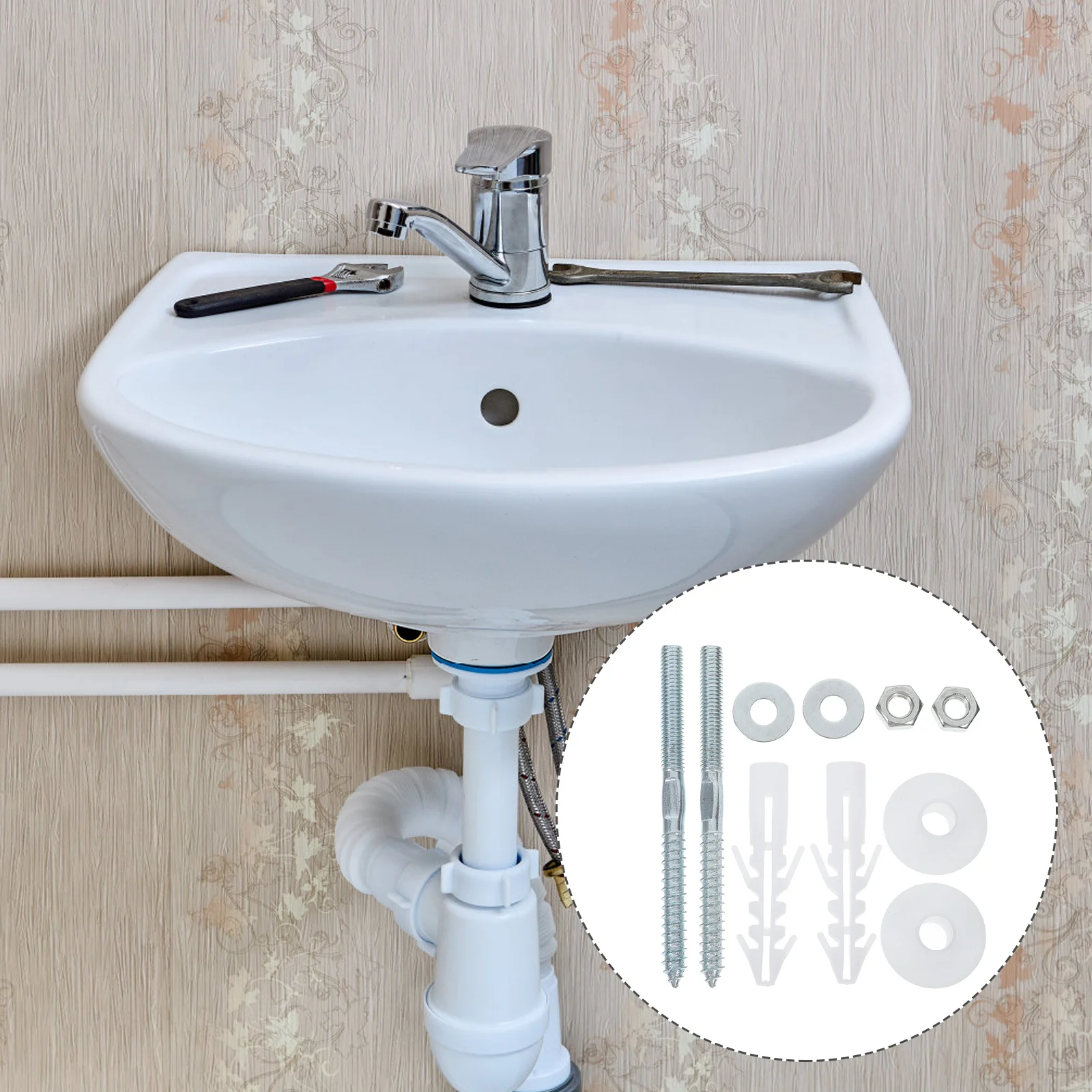 

1 Set Heavy Duty Wall-Mount Basin Fastening Screws Bolts Washers Plugs For Sink Installation Bathroom Fitting Kit Hand Tools