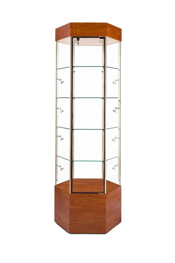 رائجة البيع علبة عرض زجاجية ذات 6 جوانب للتسوق رخيصة وجميلة