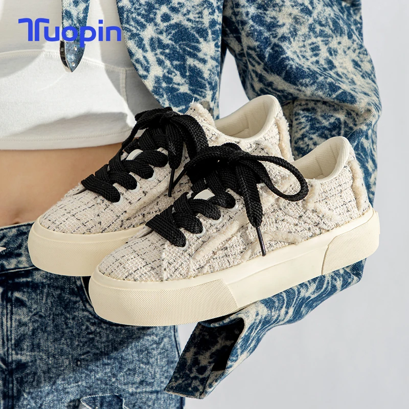 TuoPin Girly Shoes, Women's New Casual Versatile Shoes, Low-top Canvas Shoes