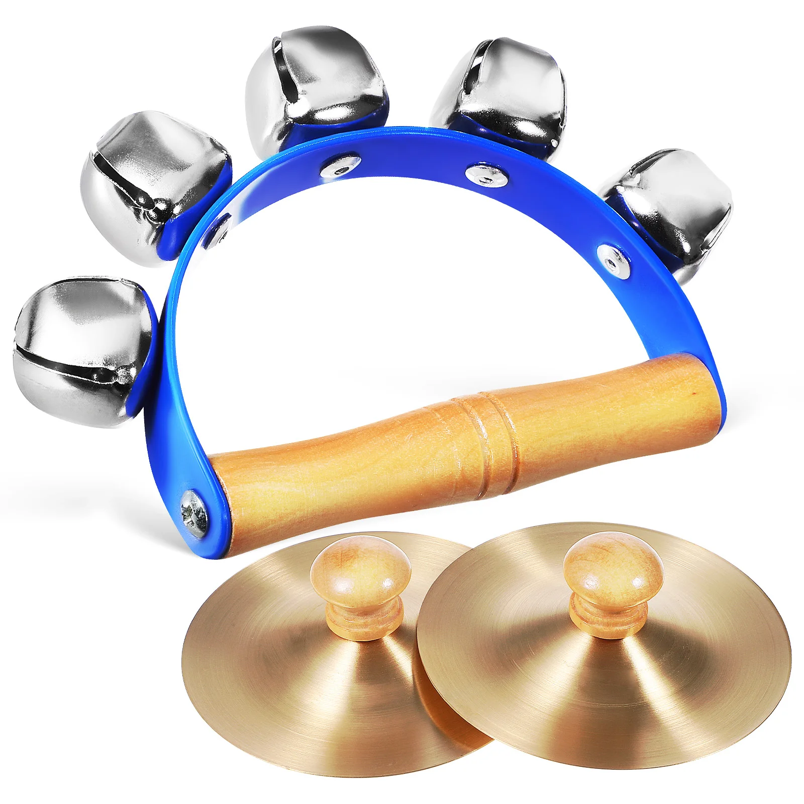 

1pcs Wooden Handle Sleigh Bell With Finger Cymbal Set Kids Percussion Musical Instruments Educational Handheld Jingle Bell For