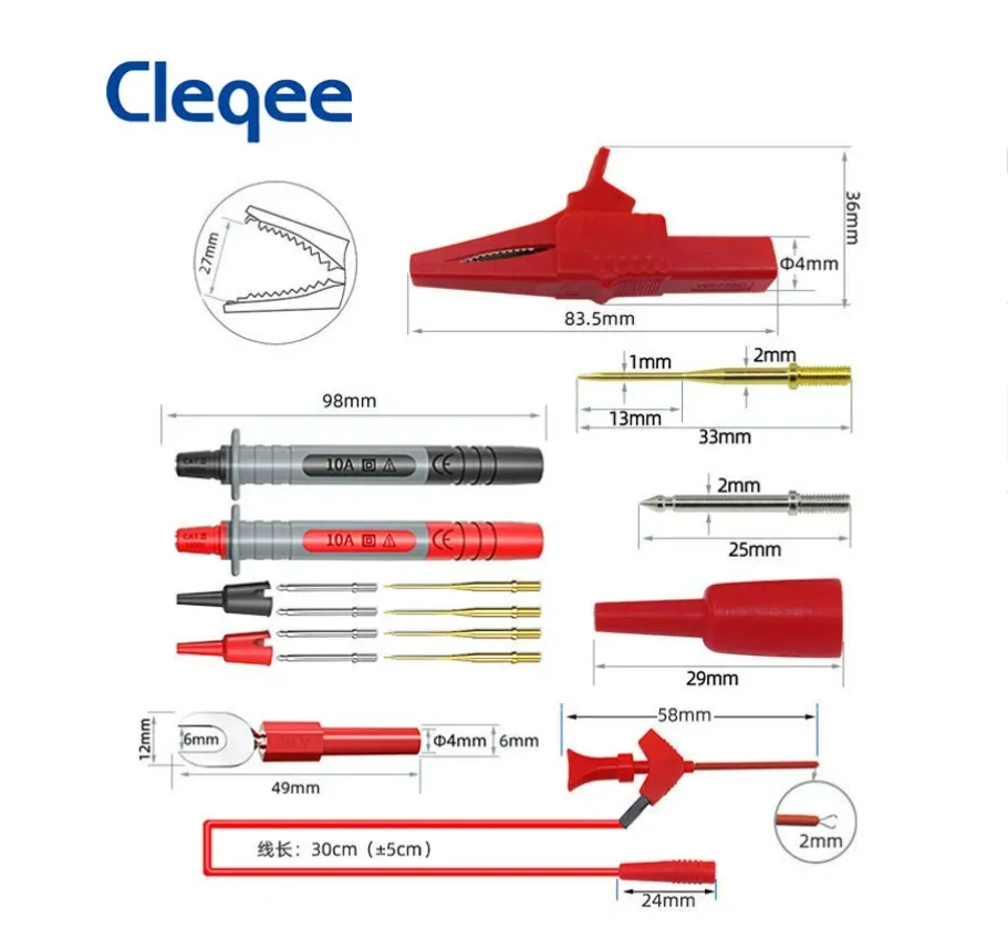 Imagem -04 - Peakelect-kit de Teste Multímetro Substituível Plugue Banana Sonda de Teste Cabo Gancho Clipe Jacaré P1300c mm 18 Pcs