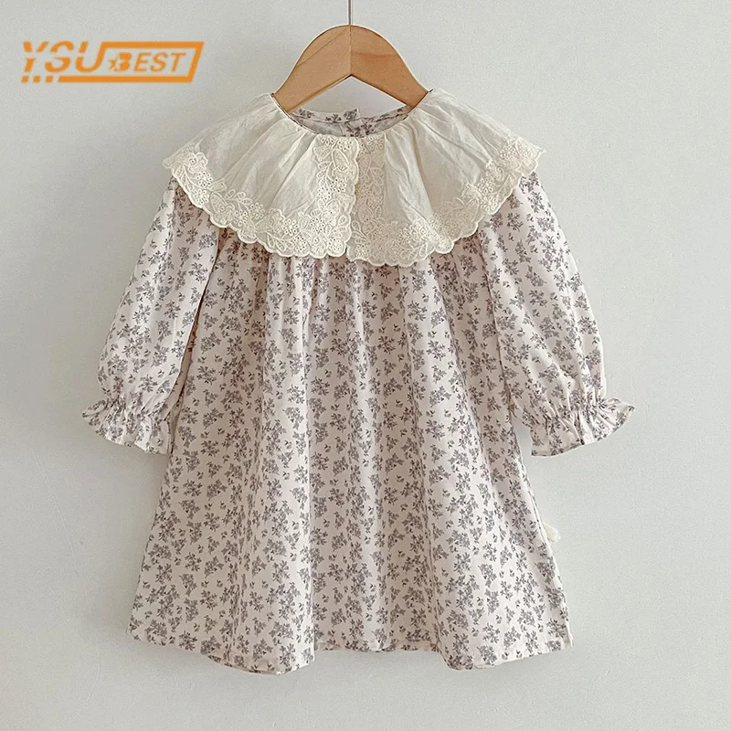 Spring Kids Baby Girls Long Sleeve Sweet Flower Print Princess Dress New Autumn Kids Baby Girls Dress Children Clothes Dress