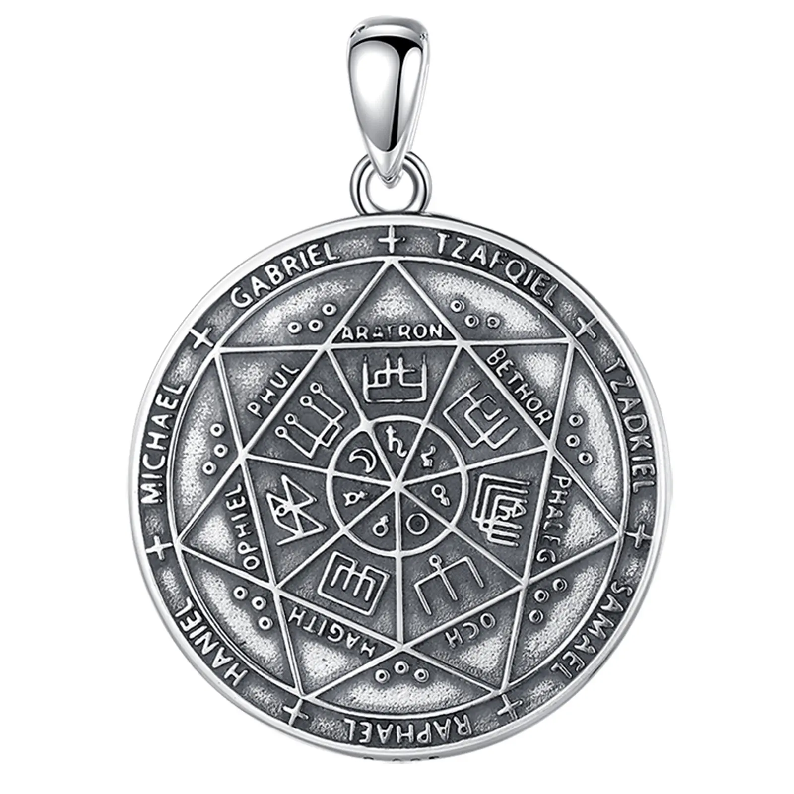 Eudora Halskette aus 925er-Sterlingsilber mit sieben Erzengeln, Amulett-Halskette für Herren, Vintage-Stil, Rune, Summon, magischer Kreis-Anhänger, Persönlichkeitsschmuck