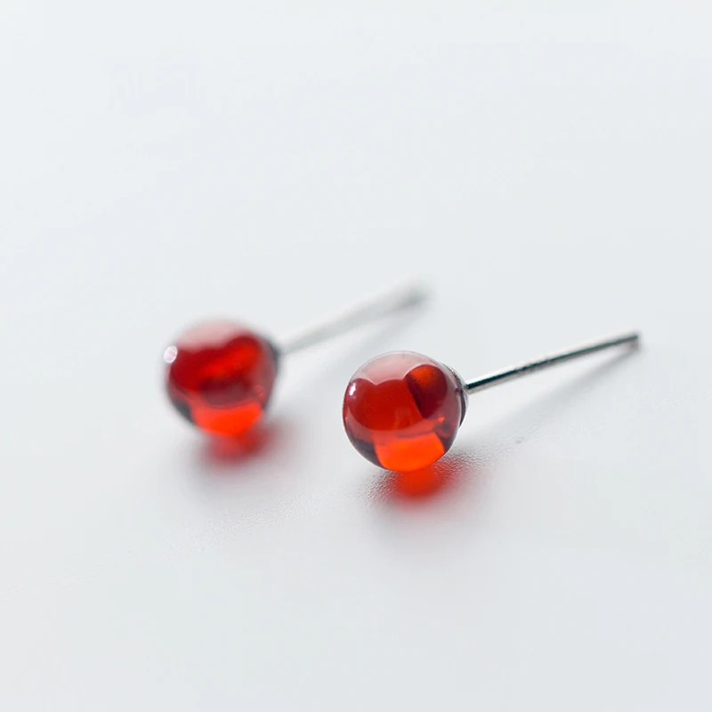 Modian Red Opal Stud Earrings for Women Girls 925 Sterling Silver Earing Luxury Fine Rhinestone Silver Jewelry