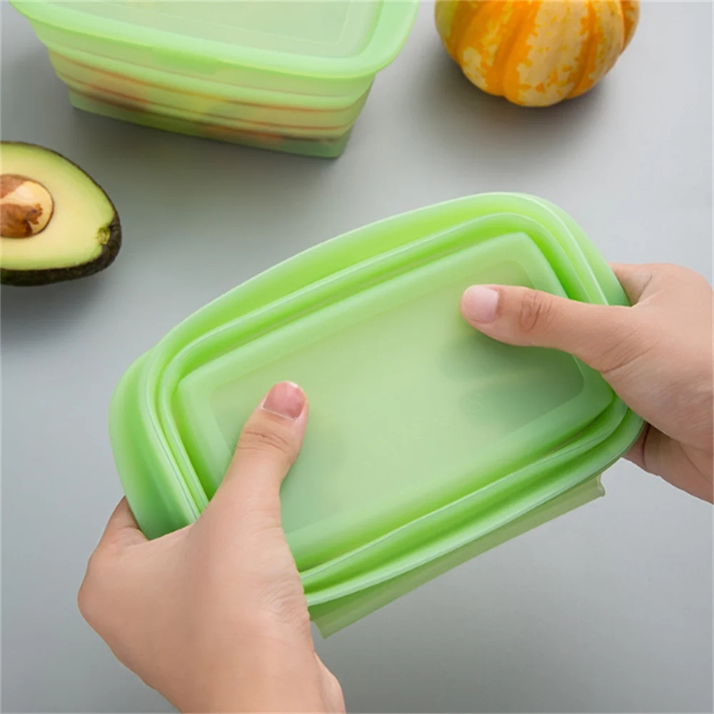 

Fold Collapsible Silicone Food Container Portable Bento Lunch Box Microware Home Kitchen Outdoor Food Storage Containers Box