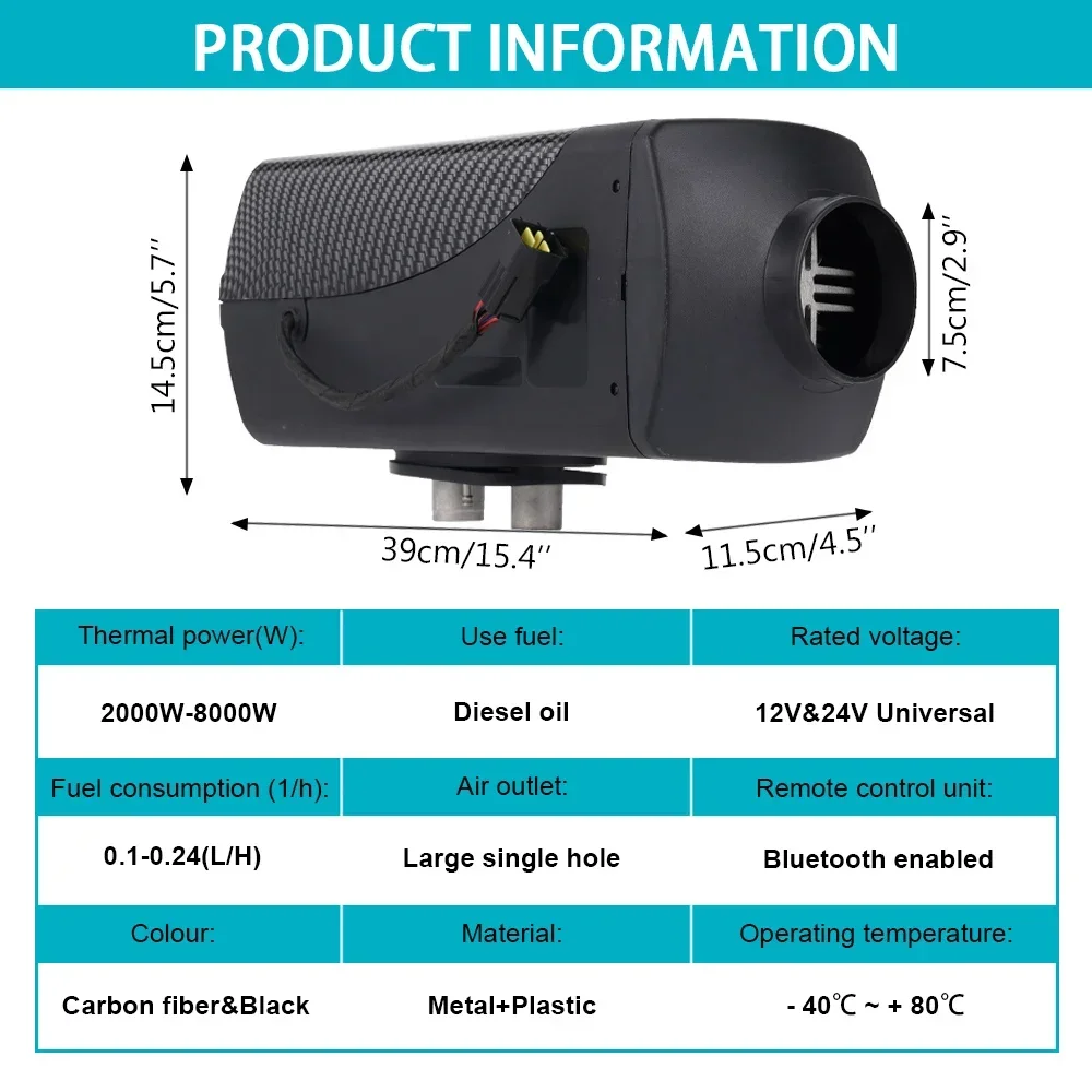 5KW Diesel Air Heater bluetooth App Remote Control Automatic Altitude Adjustment for RV Trailer Camper Van Heater 12V&24V