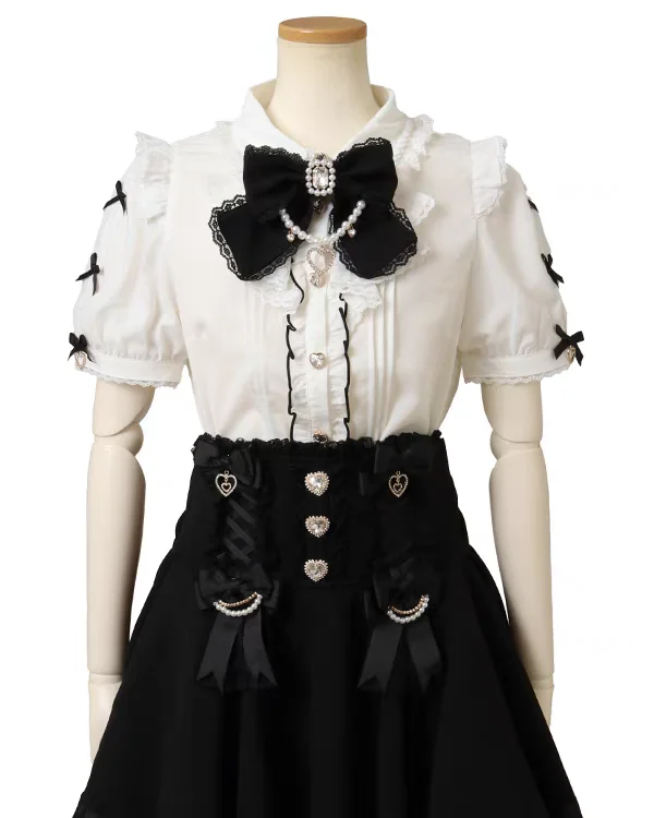 Japanese Mine Style Mass-produced Liz Lolita Shirt Bow Chain Heart Pendant Single-breasted Sweet Cute Versatile Blouse Top Women