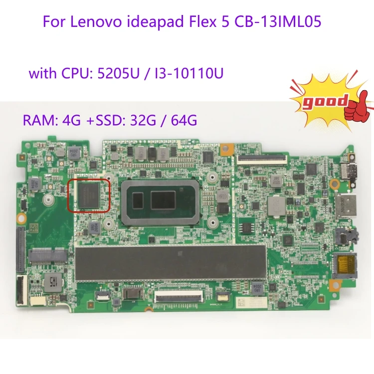 FRU:5B21B445 Płyta główna do laptopa Lenovo ideapad Flex 5 CB-13IML05 z procesorem 5205U / I3-10110U RAM 4G SSD 32G/64G 100% test ok