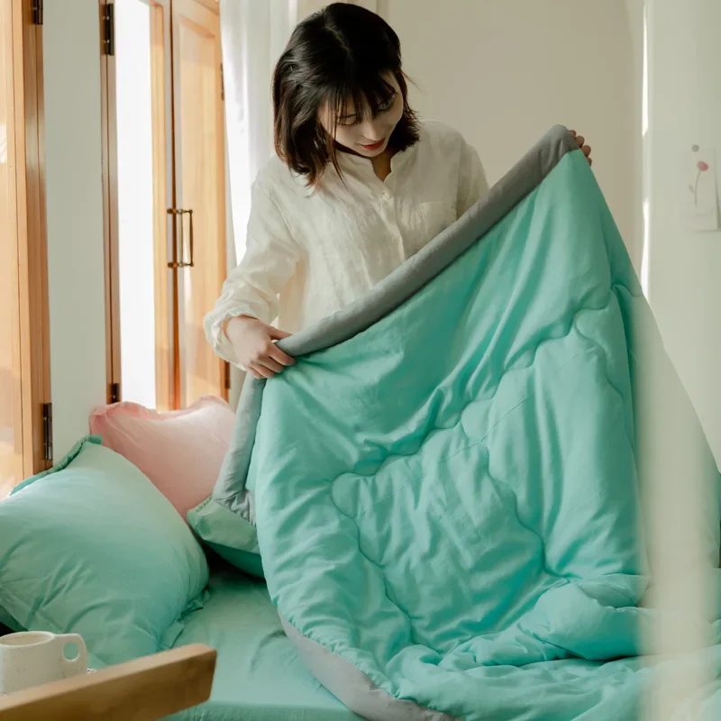 Colcha de verão de algodão lavado de cor sólida cama de solteiro verão fino condicionador colcha dormitório estudante verão ar condicionado colcha