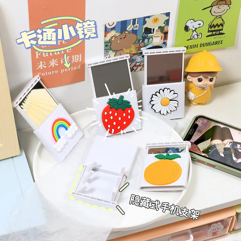 

Cute Cartoon Multi-function Small Mirror Mobile Phone Bracket Two-in-one Mini Portable Makeup Mirror Ins Girls Makeup Mirror