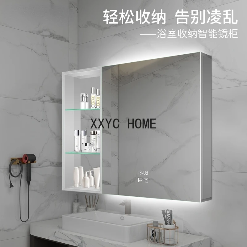 

Bathroom Mirror with Shelf Alumimum Smart Mirror Cabinet with Light Anti-Fog Wall-Mounted Mirror Cabinet