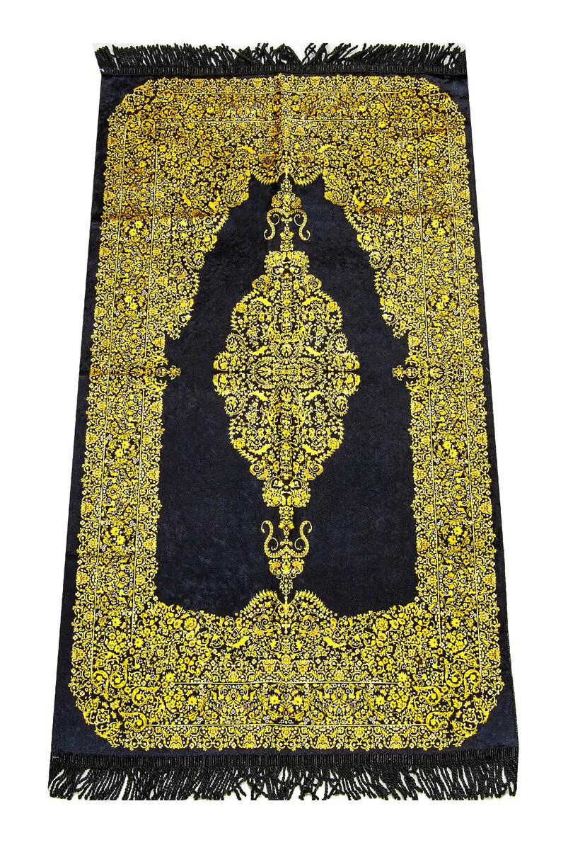 Digital printed motif prayer rug black Muslim Islam Sheet Prayer Mat Holy Quraan Islamic Mats