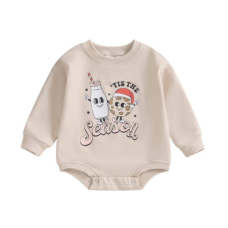 SHUING Infant Baby Girl Boy Christmas Romper Cute Cartoon Groovy Christmas Printed  Long Sleeve Crewneck Fall Clothes