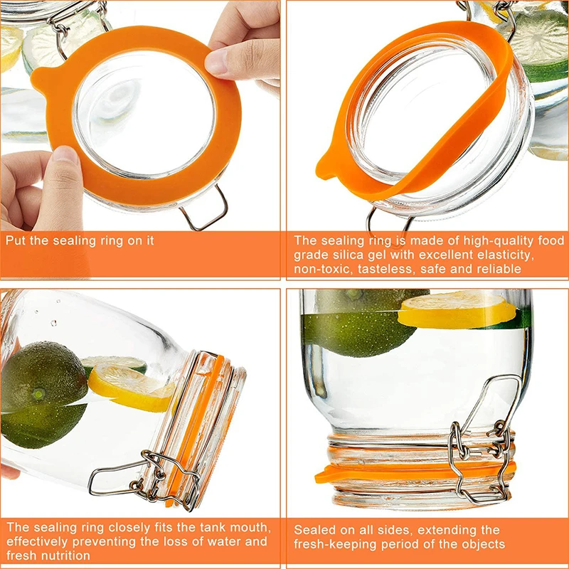5PCS Silicone Replacement Gasket Airtight Rubber Seals Rings Leak-Proof Canning Seals for Glass Clip Top Jars Storage Containers