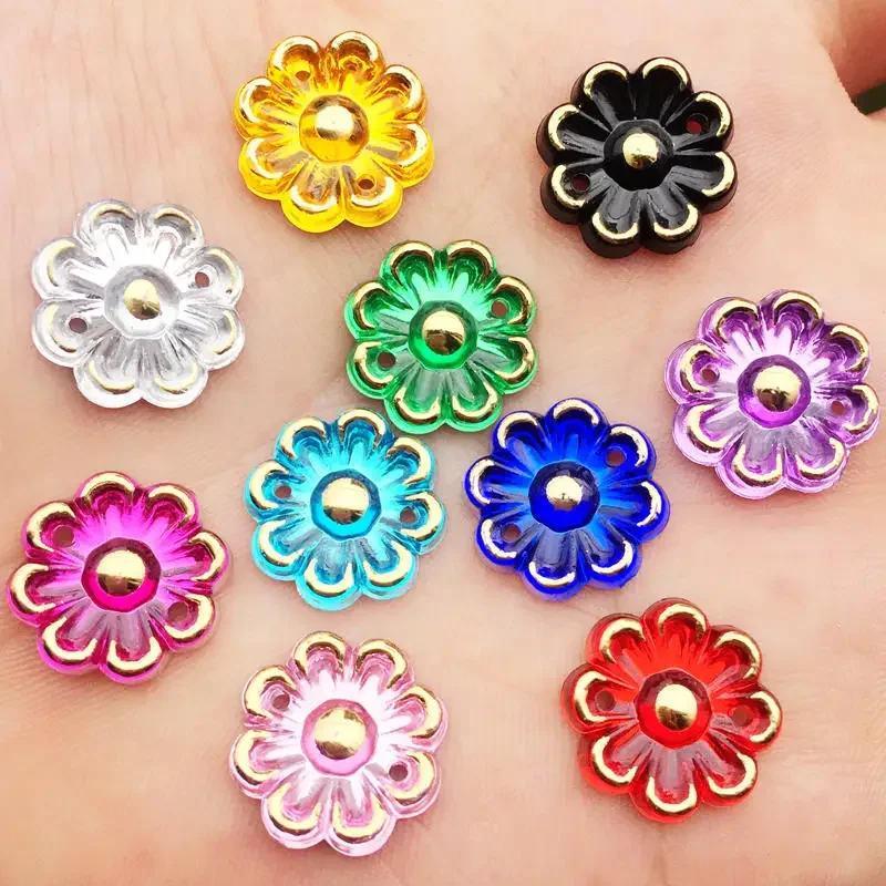 40 PCS DIY 16 mm AB Acryls Flower Rhinestone Flatback Wedding Diy Button 2 Hole, Crafts -A81