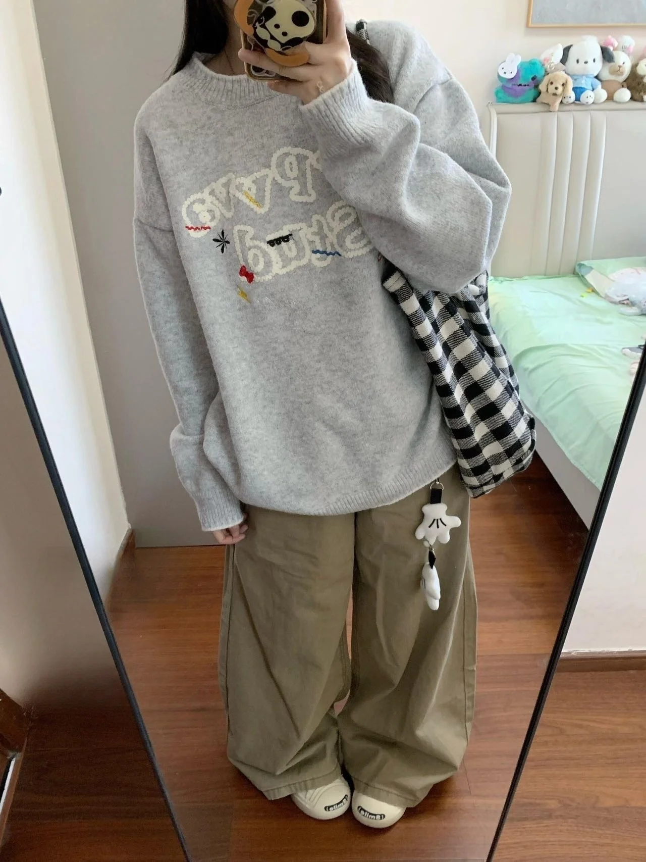 

Retro Letter ey Sweater Women's Loose Autumn Winter Outerwear Lazy Sle Design Knitted Top round Ne Long Sve Warmth