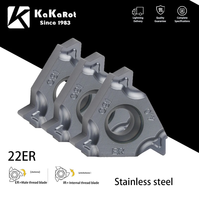 KaKarot MMT22ER N55 N60 3.5/4.0/4.5/5.0/5.5/6.0ISO Carbide Insert Thread Turning Tool Insert For SER CNC Lathe Stainless-Steel