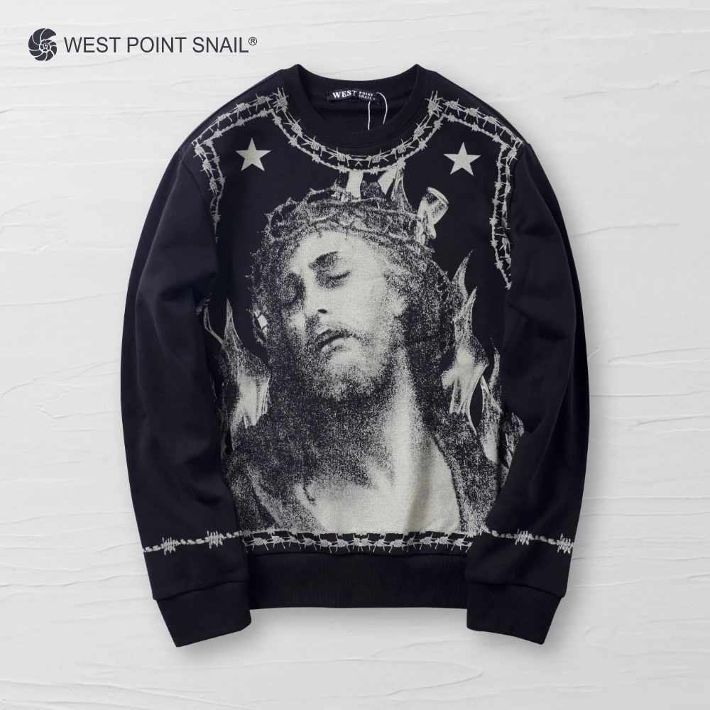 Men Women Sweatshirts Jesus Portrait Graphics Print Hoodies Culture Belief Retro O-Neck Long Sleeve Pullovers Streetwear Clothes