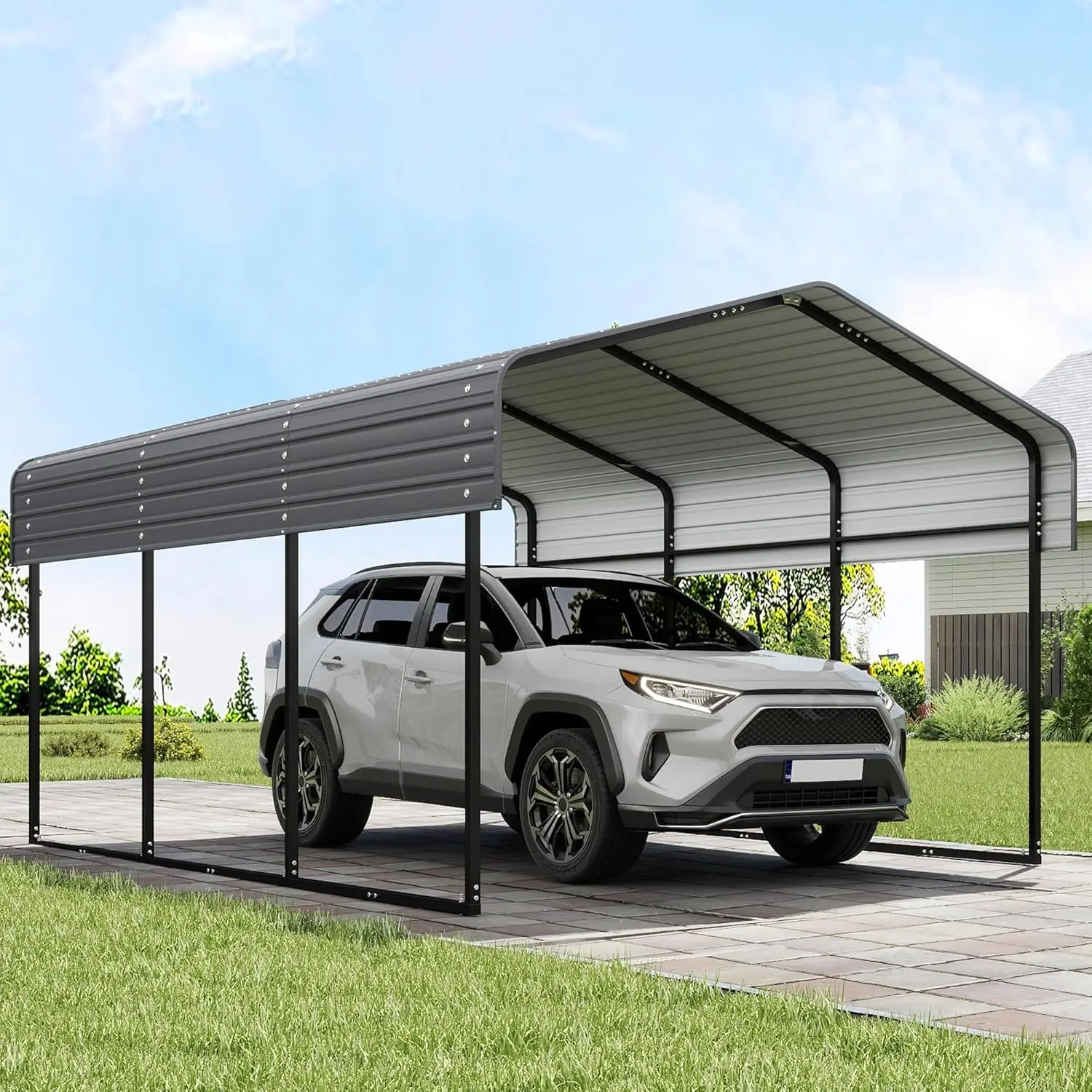 

10x15FT Heavy Duty Metal Carport, Outdoor Carport Canopy with Galvanized Steel Roof and Reinforced Base for All-Weather, Garage