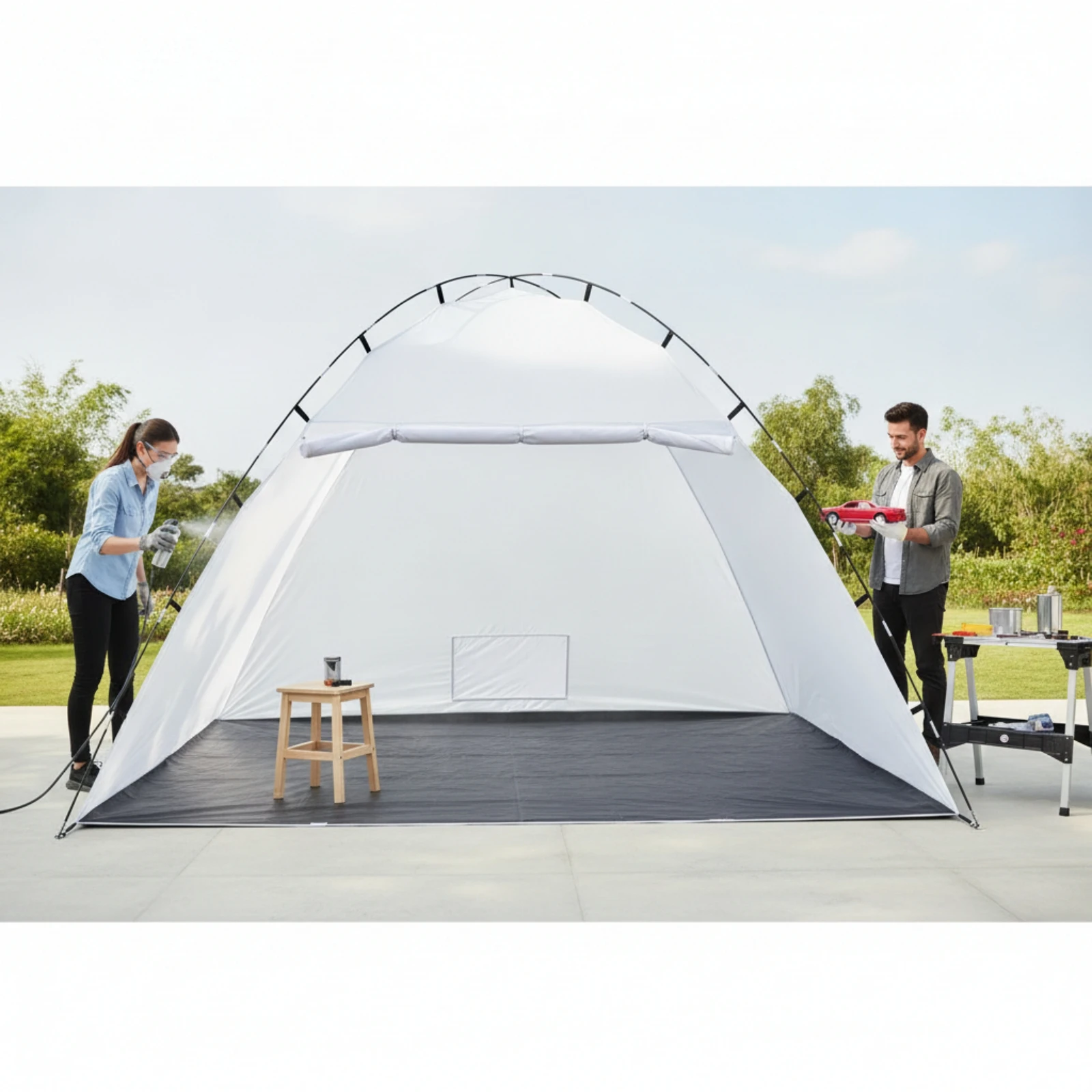 Spray Paint Tent with Floor Compact Spray Paint Tent Booth Tear-Resistant Ventilated for DIYers, Outdoor, Workshop