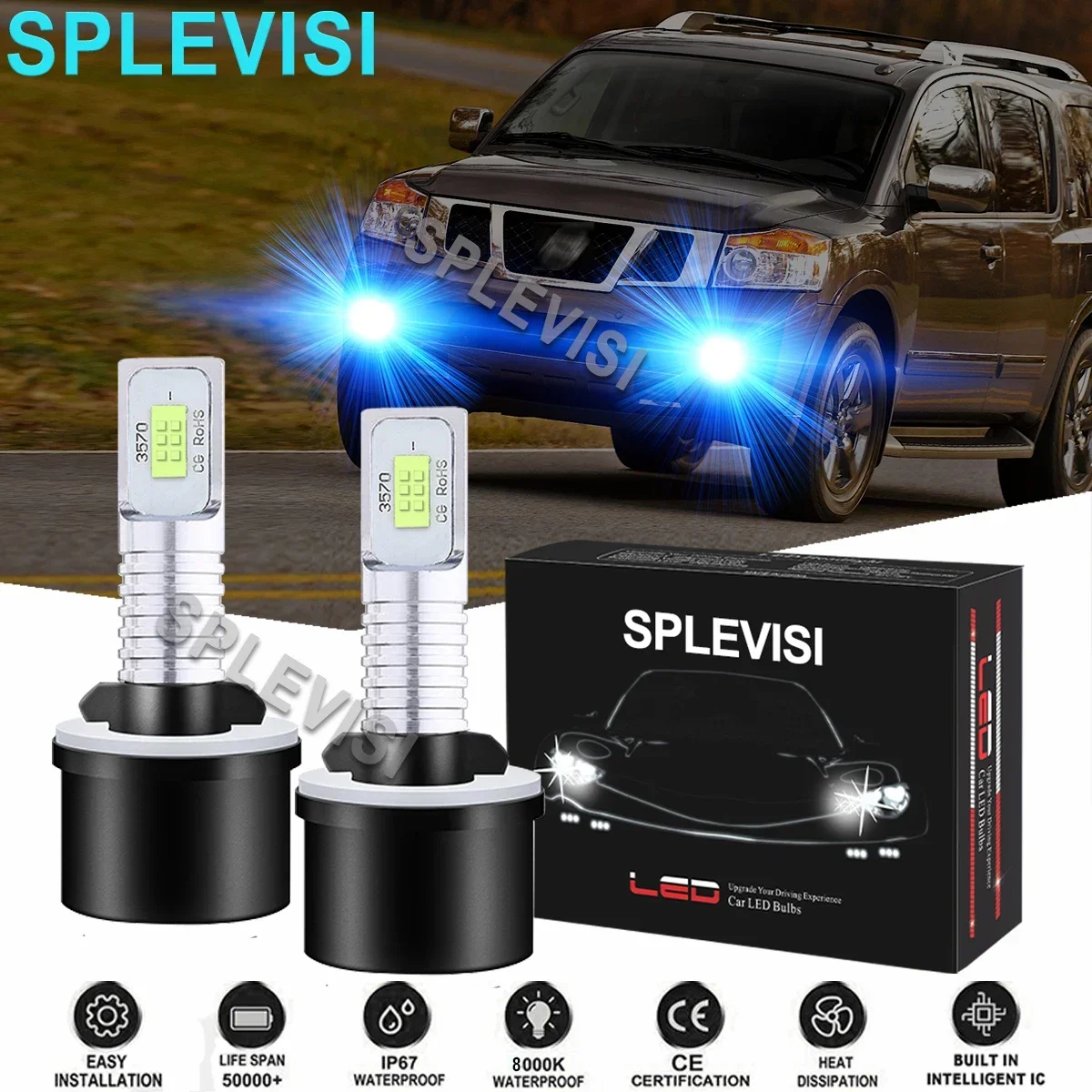 

2PCS 8000K Ice Blue Car LED Fog Light Bulbs For Nissan Armada 2005- 2010 Titan 2004 2005 2006 2007 2008 2009 2010 -2015