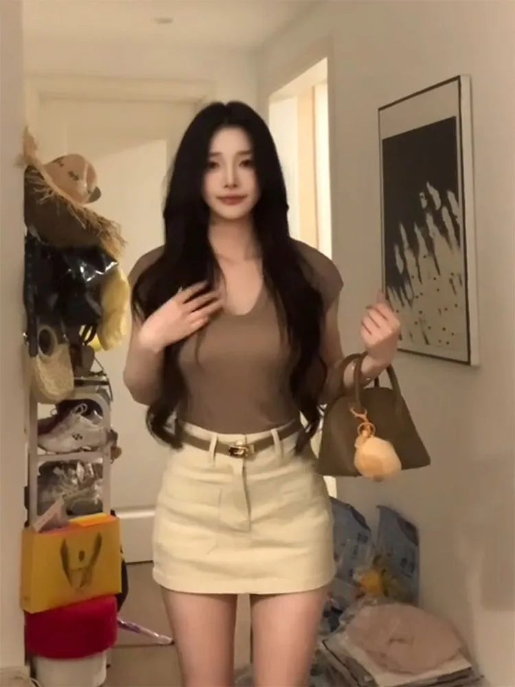 

Slim Fit High Waist Short Sleeve U-Neck Summer Set for plus Size Women Korean Style Commute Casual Fashion plus Size Set