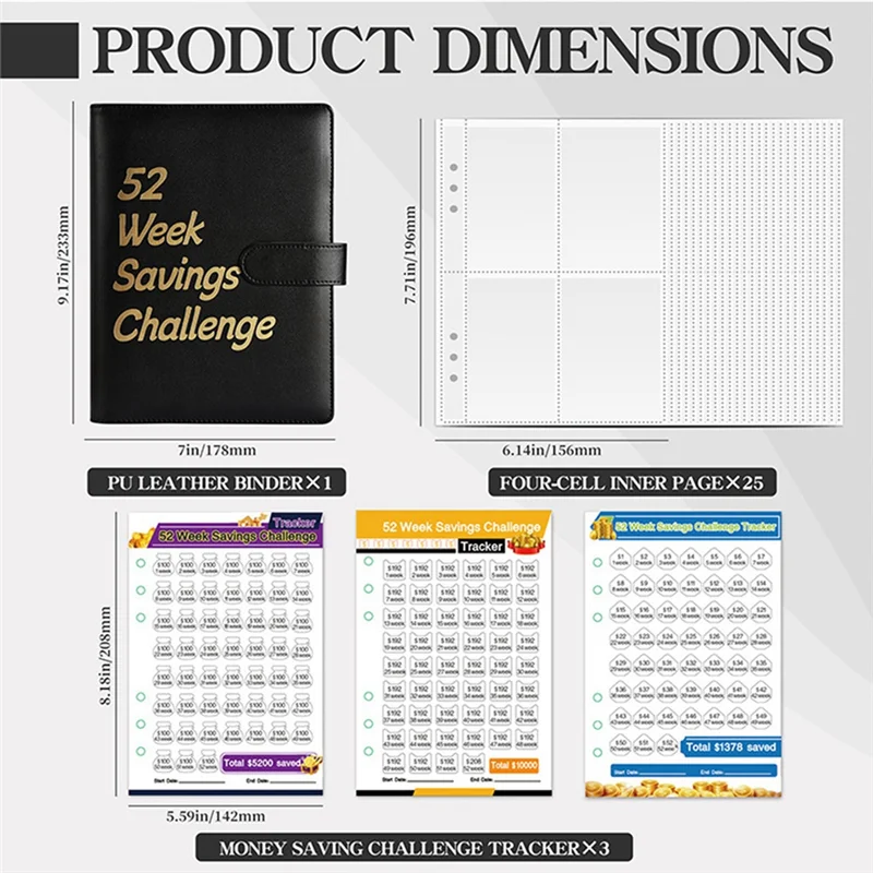 A13E-52 Week Money Saving Challenge Binder,Money Saving Binder With Savings Challenges Book And Cash Envelopes