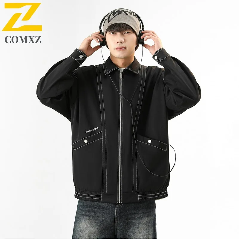 

COMXZ 2025 весенне-осенняя куртка мужская в гонконгском стиле с отложным воротником ветрозащитное легкое велосипедное пальто приключенческая верхняя одежда